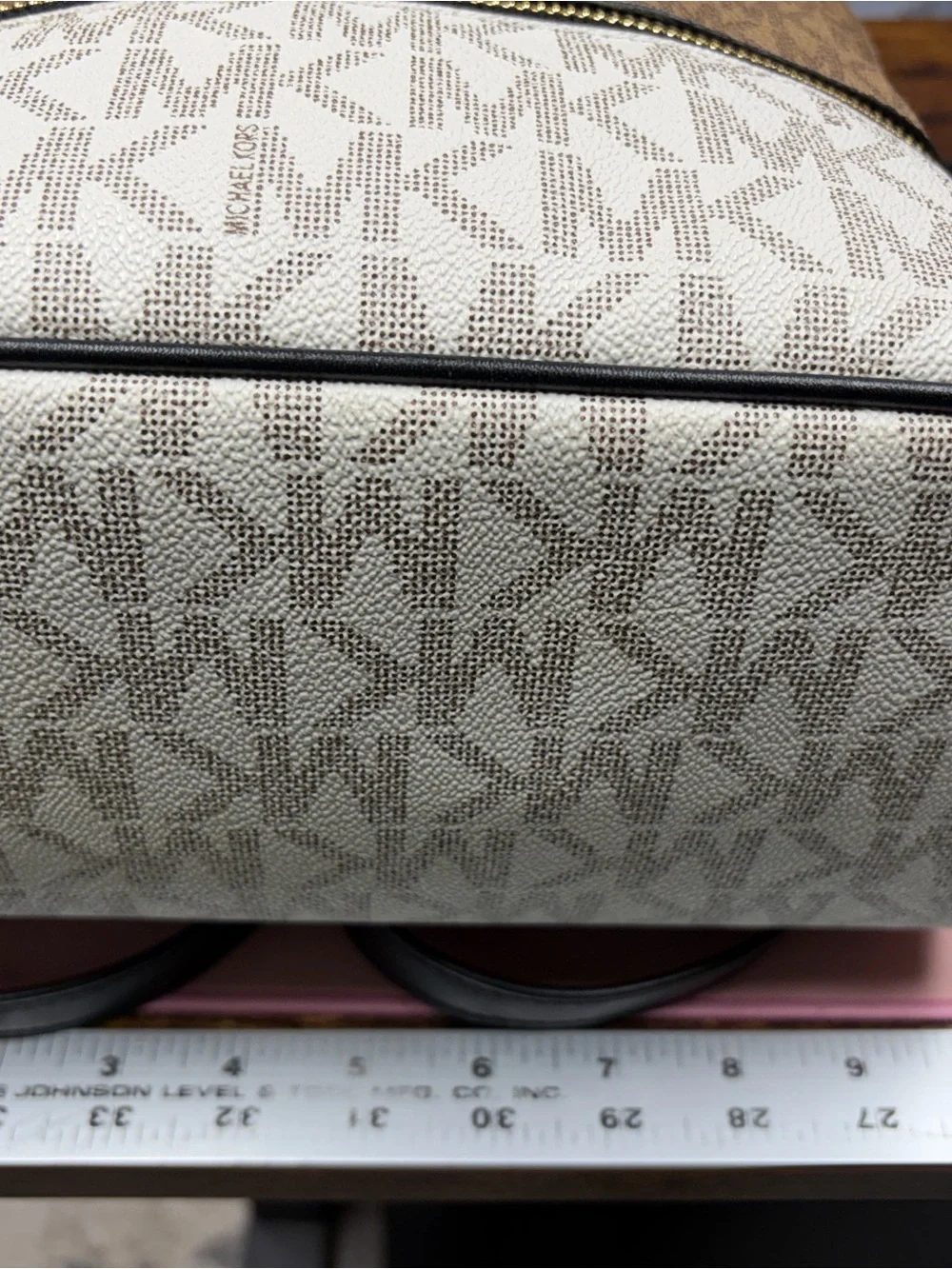 Michael Kors Rhea Browns & White MK Signature mini Dome Backpack